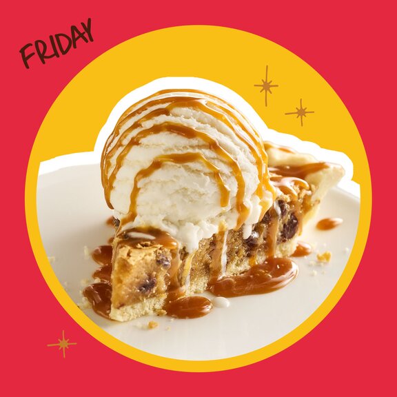 Denny's Pecan Caramel Pie and scoop of vanilla ice-cream. FRIDAY