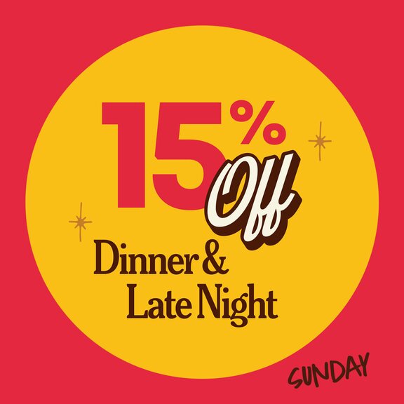 Denny's 15% Off Dinner Late Night. SUNDAY